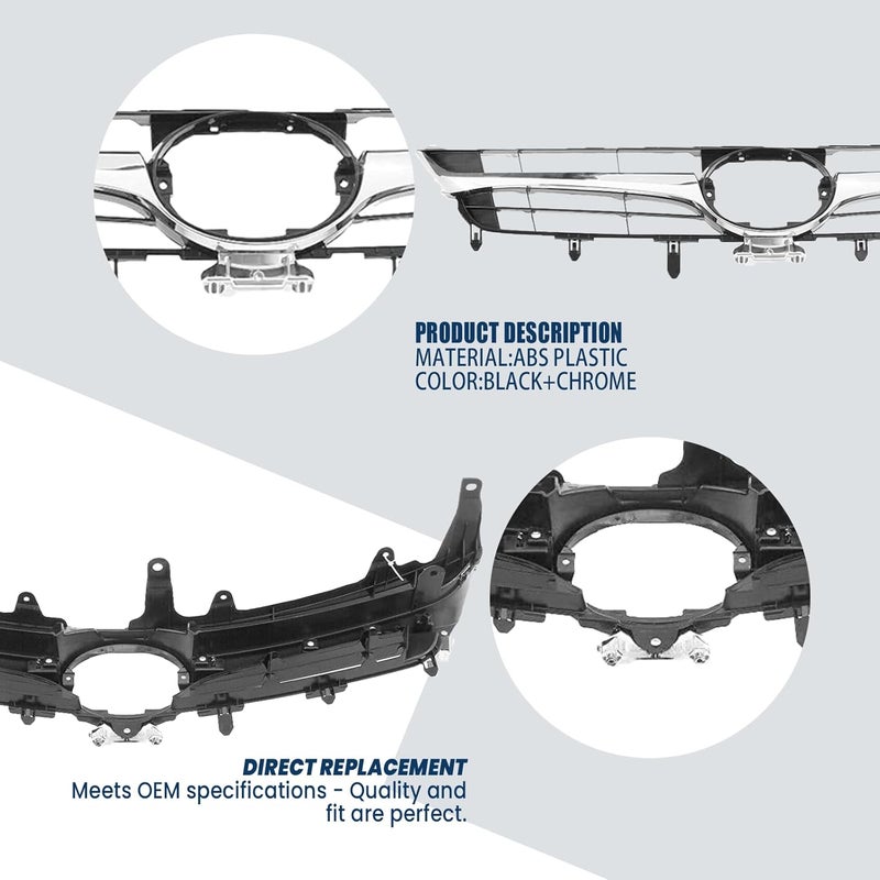 Kspeed Front Bumper Upper Grille for 2015 2016 2017 Toyota Camry LE SE XLE XSE, Black and Chrome Front Upper Grill Replace for 5310106411 TO1200377 - Image 4